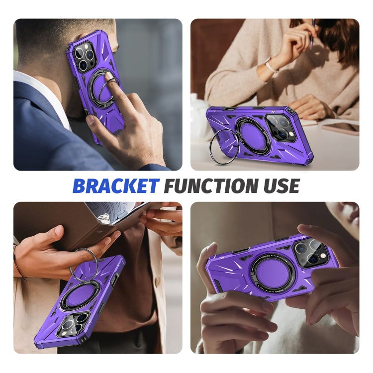 For iPhone 16 Pro Max MagSafe Magnetic Shockproof Phone Case with Ring Holder(Purple) by buy2fix