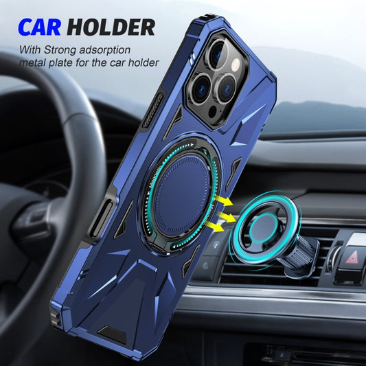 For iPhone 16 Pro MagSafe Magnetic Shockproof Phone Case with Ring Holder(Navy Blue) by buy2fix
