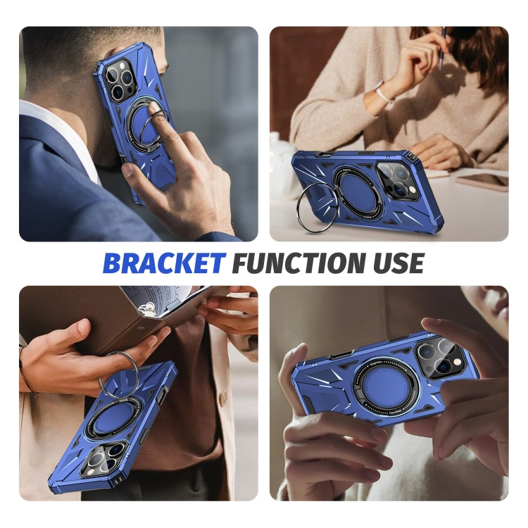 For iPhone 16 Pro MagSafe Magnetic Shockproof Phone Case with Ring Holder(Navy Blue) by buy2fix
