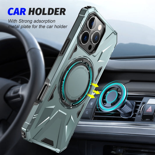 For iPhone 16 Pro MagSafe Magnetic Shockproof Phone Case with Ring Holder(Green) by buy2fix
