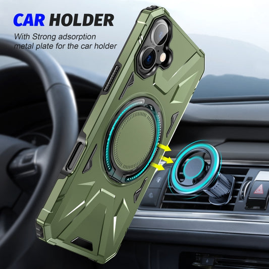 For iPhone 16 Plus MagSafe Magnetic Shockproof Phone Case with Ring Holder(Dark Green) by buy2fix