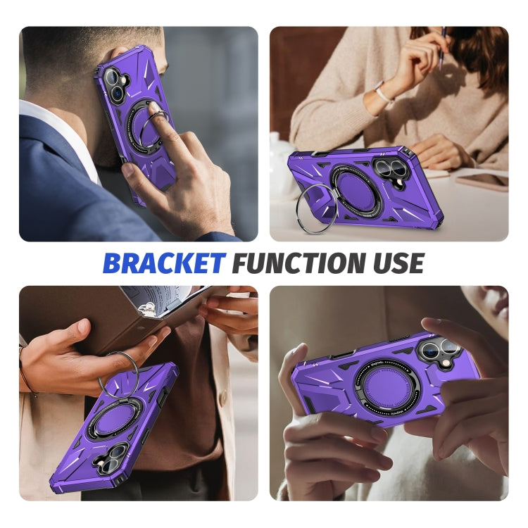 For iPhone 16 Plus MagSafe Magnetic Shockproof Phone Case with Ring Holder(Purple) by buy2fix