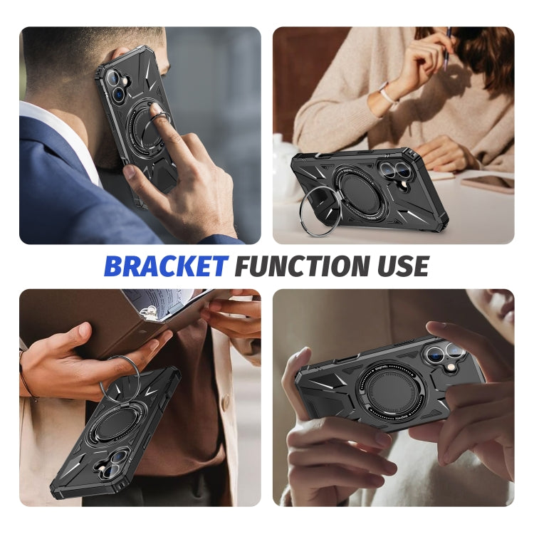 For iPhone 16 MagSafe Magnetic Shockproof Phone Case with Ring Holder(Black) by buy2fix