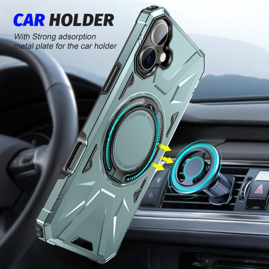 For iPhone 16 MagSafe Magnetic Shockproof Phone Case with Ring Holder(Green) by buy2fix