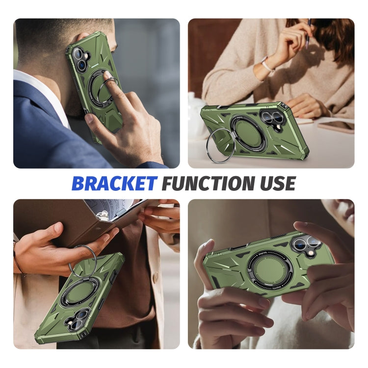 For iPhone 16 MagSafe Magnetic Shockproof Phone Case with Ring Holder(Dark Green) by buy2fix