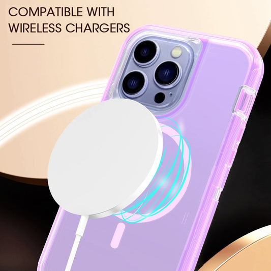 For iPhone 15 Plus Shockproof MagSafe Magnetic Phone Case(Transparent Purple) by buy2fix