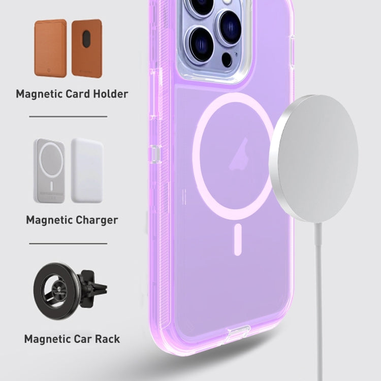 For iPhone 15 Plus Shockproof MagSafe Magnetic Phone Case(Transparent Purple) by buy2fix