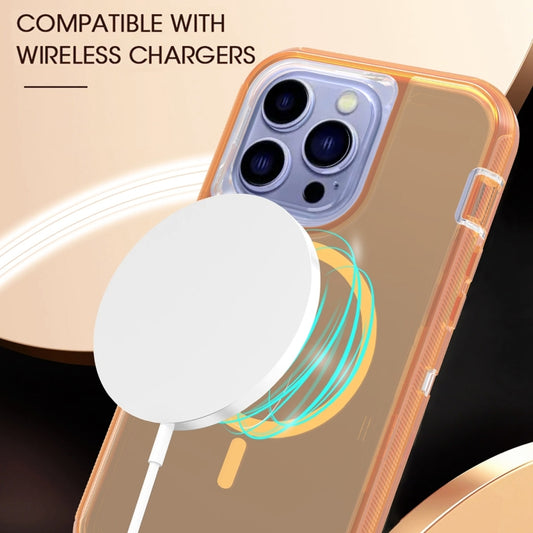 For iPhone 14 Pro Shockproof MagSafe Magnetic Phone Case(Transparent Gold) by buy2fix