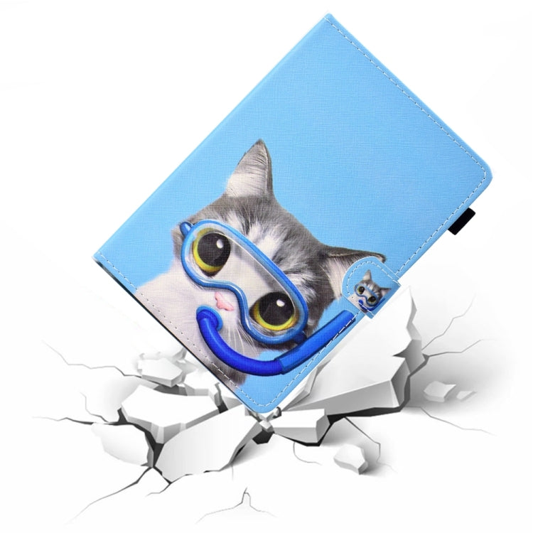 For 8 inch Universal Colored Drawing Stitching Leather Tablet Case(Diving Cat) - 8 inch by buy2fix | Online Shopping UK | buy2fix