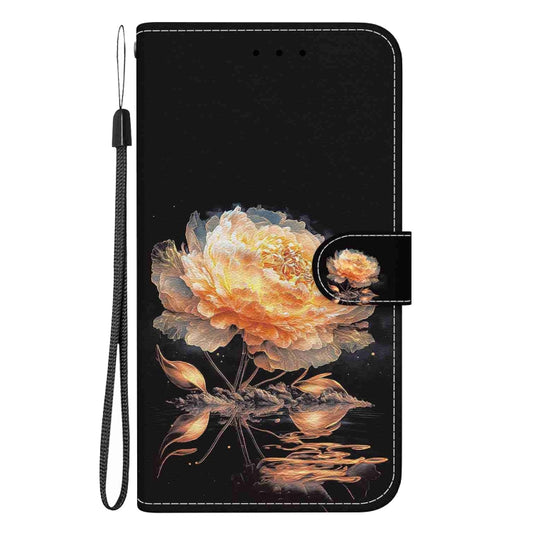 For Samsung Galaxy S21+ 5G Crystal Texture Colored Drawing Leather Phone Case(Gold Peony) by buy2fix