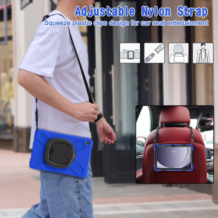 For Samsung Galaxy Tab A9+ Silicone Hybrid PC Tablet Case with Holder & Shoulder Strap(Blue) - Galaxy Tab A9+ by buy2fix | Online Shopping UK | buy2fix