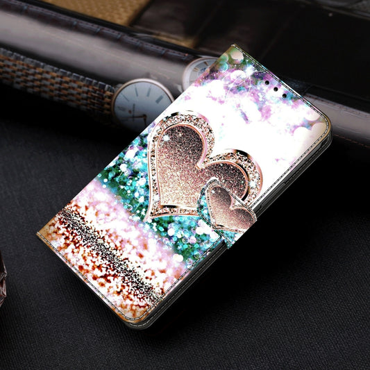 For Motorola Moto G34 Crystal 3D Shockproof Protective Leather Phone Case(Pink Diamond Heart) by buy2fix