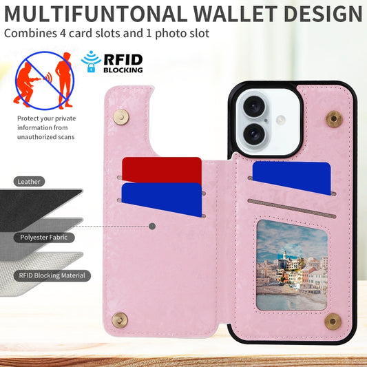 For iPhone 16 Plus Printed Double Buckle RFID Anti-theft Phone Case(Dried Flower World) by buy2fix