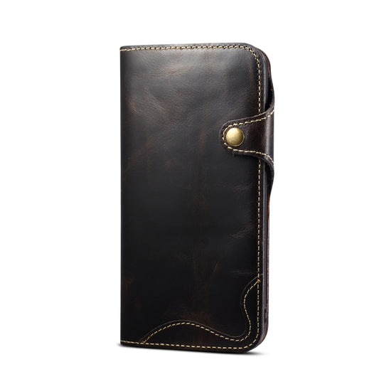 For iPhone 15 Pro Denior Oil Wax Cowhide Magnetic Button Genuine Leather Case(Black) - iPhone 15 Pro Cases by Denior | Online Shopping UK | buy2fix