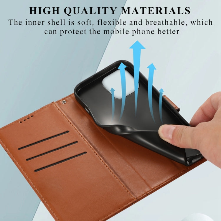 For iPhone 16 Pro Max PU Genuine Leather Texture Embossed Line Phone Case(Brown) by buy2fix