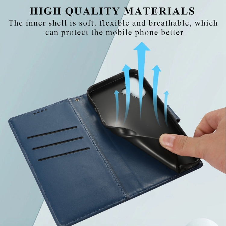 For iPhone 16 Plus PU Genuine Leather Texture Embossed Line Phone Case(Blue) by buy2fix