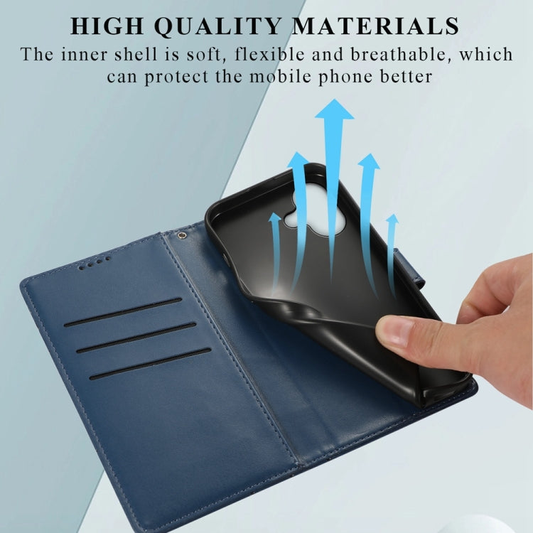 For iPhone 16 PU Genuine Leather Texture Embossed Line Phone Case(Blue) by buy2fix