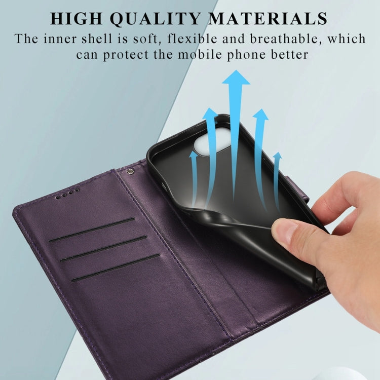 For iPhone 16e PU Genuine Leather Texture Embossed Line Phone Case(Purple) by buy2fix