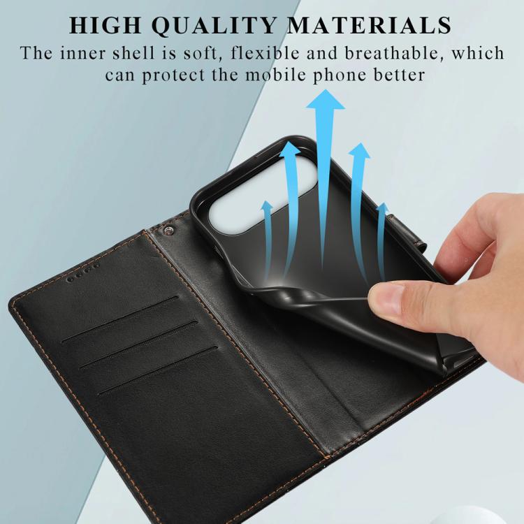 For iPhone Air PU Genuine Leather Texture Embossed Line Phone Case(Black) - iPhone Air Cases by buy2fix | Online Shopping UK | buy2fix