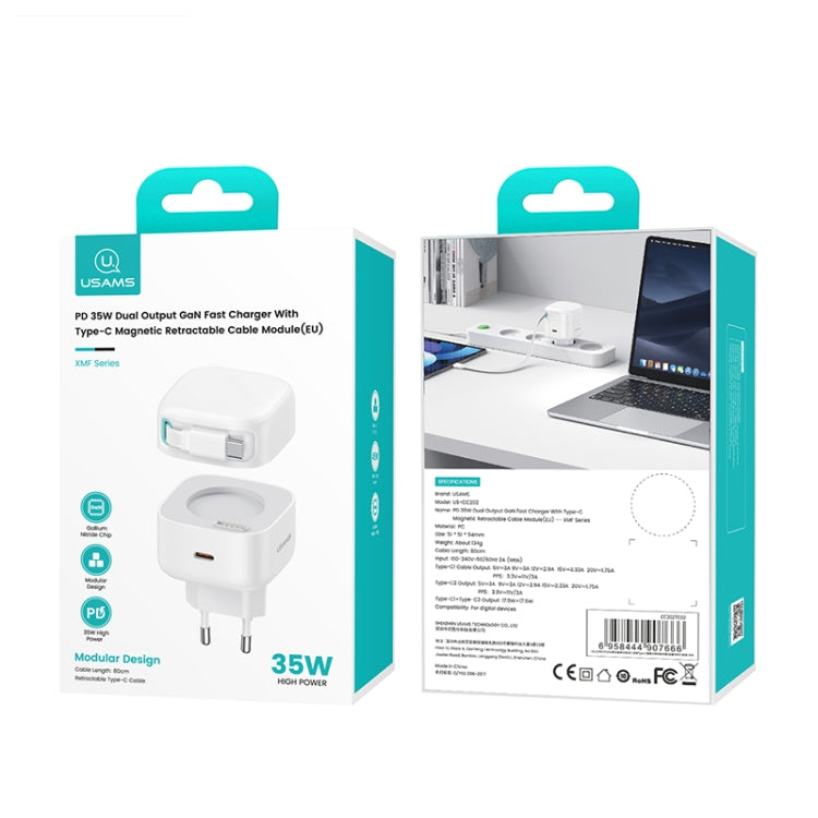 USAMS US-CC202 SMF Series PD35W Dual Type-C Port GaN Fast Charger, EU Plug(White) by USAMS