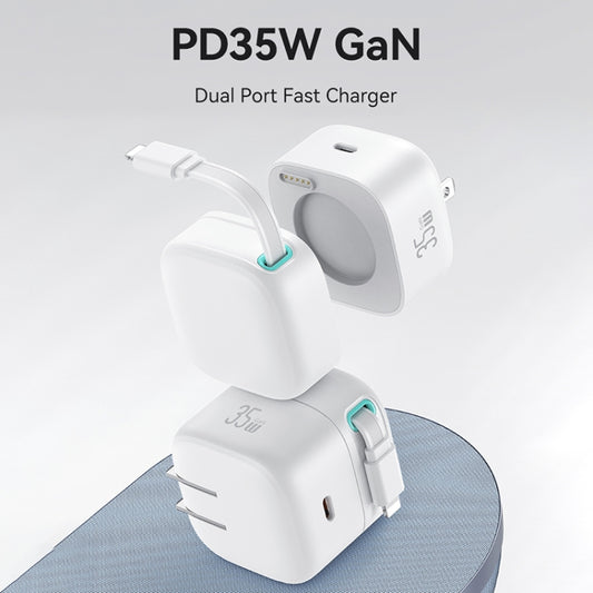 USAMS US-CC210 SMF Series PD35W 8 Pin + Type-C Dual Port GaN Fast Charger, US Plug(White) by USAMS