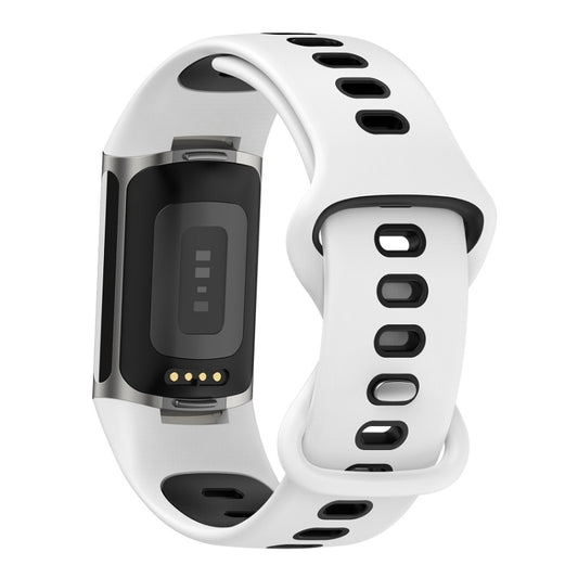 For Fitbit Charge 6 Two Color Silicone Watch Band(White Black) by buy2fix