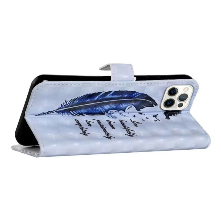 For iPhone 16 Pro Max Oil Embossed 3D Drawing Leather Phone Case(Blue Feather) by buy2fix