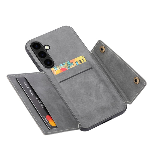 For Samsung Galaxy S24 5G Double Buckle Card Slots Magnetic Phone Case(Grey) by buy2fix