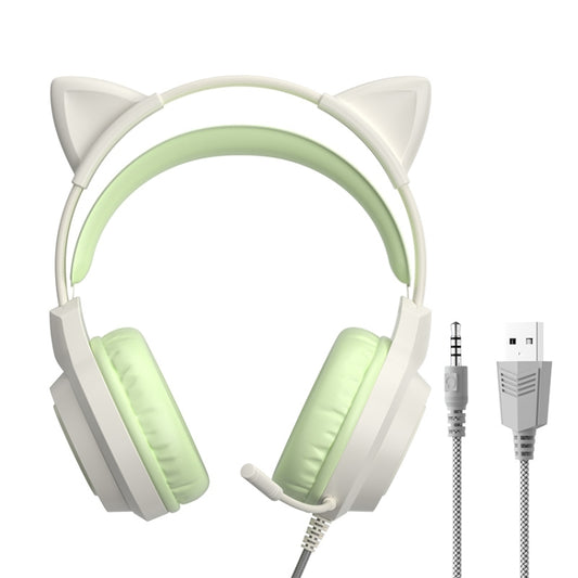 G35 Cute Cat RGB Head-mounted Wired Gaming Earphone(Green) by buy2fix