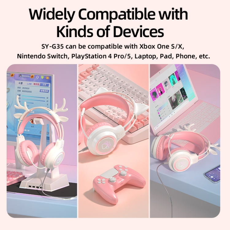 G35 Cute Cat RGB Head-mounted Wired Gaming Earphone(Pink) by buy2fix