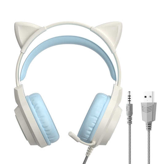G35 Cute Cat RGB Head-mounted Wired Gaming Earphone(Blue) by buy2fix