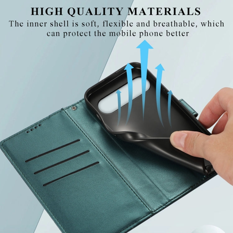 For Google Pixel 9 Pro PU Genuine Leather Texture Embossed Line Phone Case(Green) by buy2fix