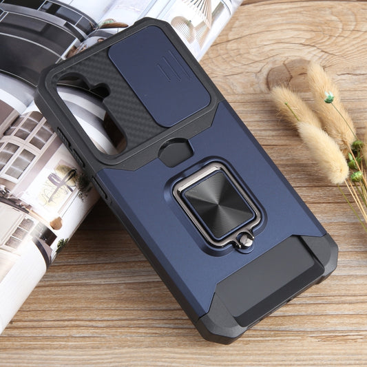 For Samsung Galaxy S23 FE 5G Camera Shield Card Slot PC+TPU Phone Case(Blue) by buy2fix