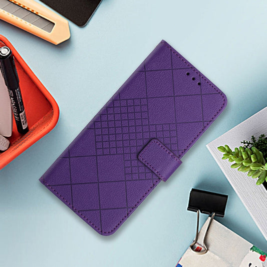 For iPhone 16 Plus Rhombic Grid Texture Leather Phone Case(Purple) by buy2fix