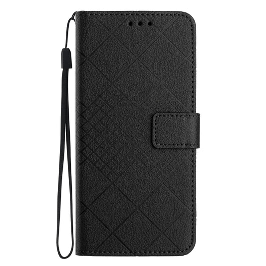 For Samsung Galaxy S21 Ultra 5G Rhombic Grid Texture Leather Phone Case(Black) by buy2fix