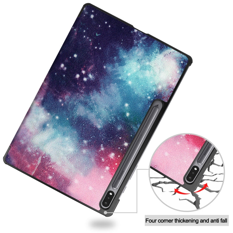 For Samsung Galaxy Tab S8+ / Tab S8 Plus / Tab S7 FE / Tab S7+ Custer Painted PU Leather Case with Sleep / Wake-up Function & 3-Fold Holder(Galaxy Nebula) by buy2fix