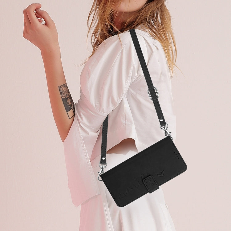 For Xiaomi Redmi K70 / K70 Pro Skin Feel Heart Embossed Leather Phone Case with Long Lanyard(Black) by buy2fix