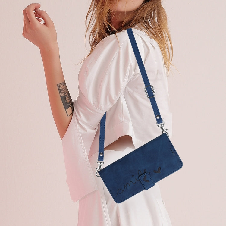 For Xiaomi Redmi K70 / K70 Pro Skin Feel Heart Embossed Leather Phone Case with Long Lanyard(Blue) by buy2fix