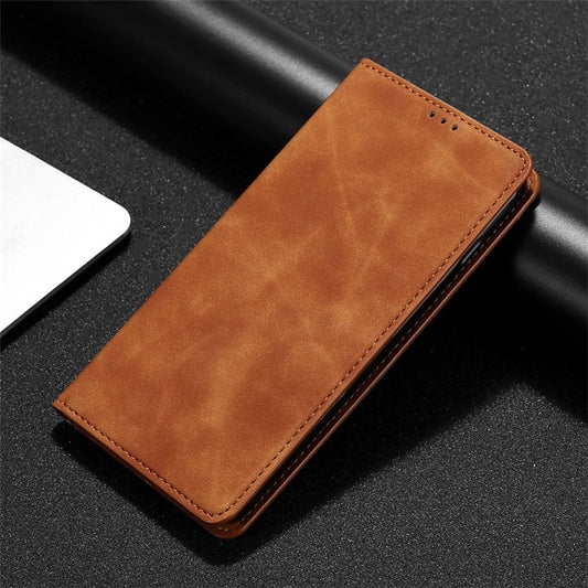 For Motorola Moto G Play 4G 2024 Skin Feel Magnetic Leather Phone Case(Light Brown) by buy2fix