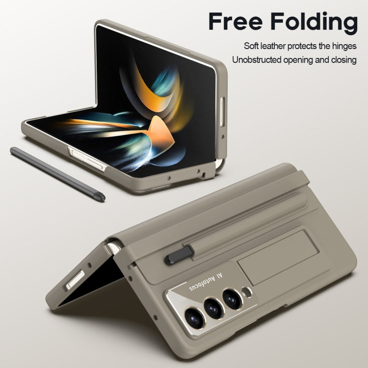 For Samsung Galaxy Z Fold4 PU + PC Full Coverage Phone Case with Pen/Pen Slots(Light Brown) - Galaxy Z Fold4 5G Cases by buy2fix | Online Shopping UK | buy2fix