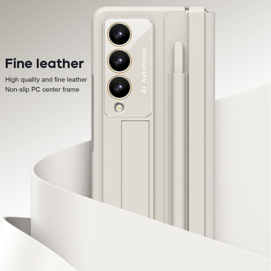 For Samsung Galaxy Z Fold4 PU + PC Full Coverage Phone Case with Pen/Pen Slots(White) - Galaxy Z Fold4 5G Cases by buy2fix | Online Shopping UK | buy2fix