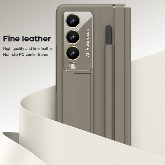 For Samsung Galaxy Z Fold4 5G Integrated PU + PC Full Coverage Phone Case with Pen/Pen Slots(Light Brown) - Galaxy Z Fold4 5G Cases by buy2fix | Online Shopping UK | buy2fix