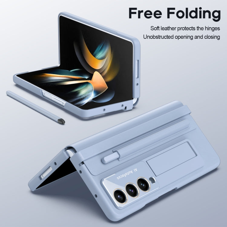 For Samsung Galaxy Z Fold4 5G Integrated PU + PC Full Coverage Phone Case with Pen/Pen Slots(Blue) - Galaxy Z Fold4 5G Cases by buy2fix | Online Shopping UK | buy2fix