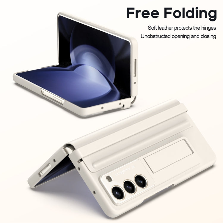 For Samsung Galaxy Z Fold5 5G Leather Texture PU + PC Full Coverage Phone Case(White) - Galaxy Z Fold5 Cases by buy2fix | Online Shopping UK | buy2fix