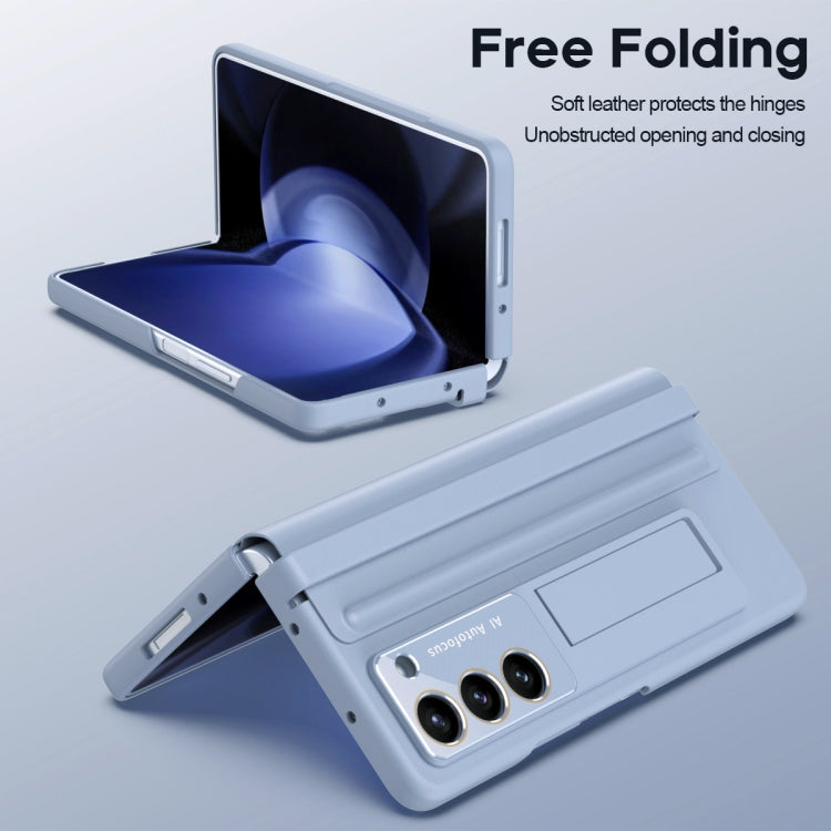 For Samsung Galaxy Z Fold5 5G Integrated Leather Texture PU + PC Full Coverage Phone Case(Blue) - Galaxy Z Fold5 Cases by buy2fix | Online Shopping UK | buy2fix