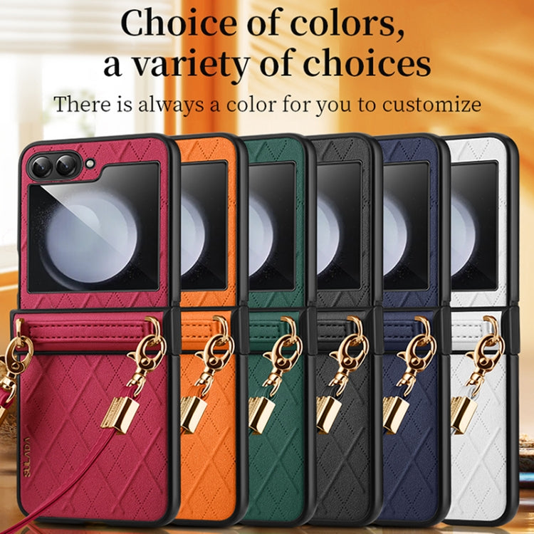 For Samsung Galaxy Z Flip6 / Flip7 FE SULADA Elegant Rhombic Texture Folding Phone Case with Lanyard(Orange) - Galaxy Z Flip6 5G Cases by SULADA | Online Shopping UK | buy2fix