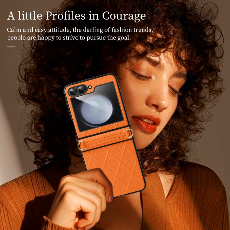 For Samsung Galaxy Z Flip6 / Flip7 FE SULADA Elegant Rhombic Texture Folding Phone Case with Lanyard(Orange) - Galaxy Z Flip6 5G Cases by SULADA | Online Shopping UK | buy2fix