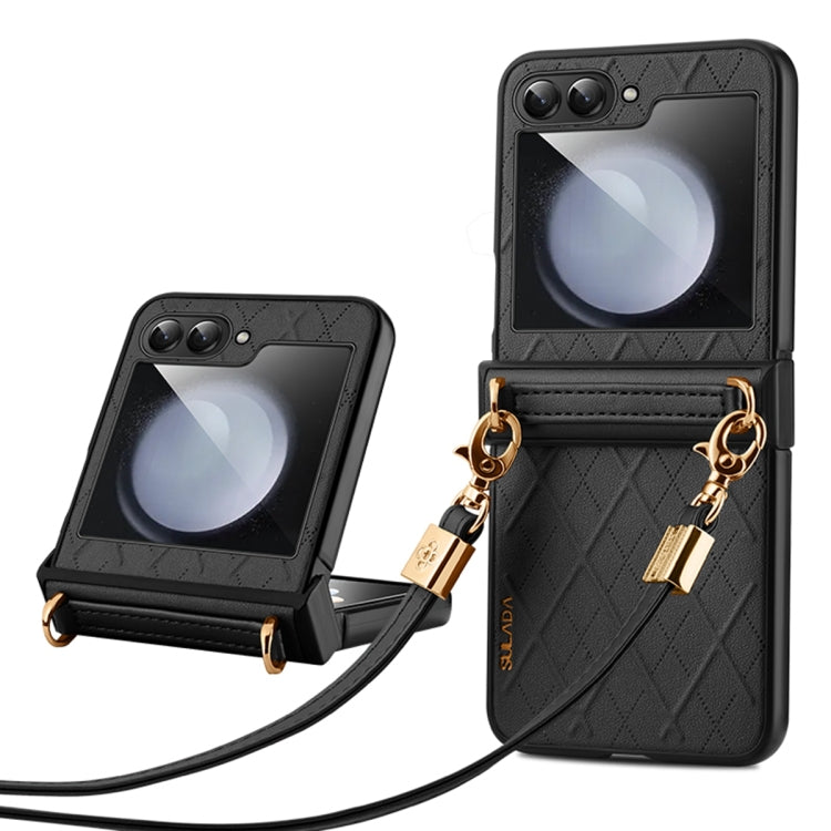 For Samsung Galaxy Z Flip6 / Flip7 FE SULADA Elegant Rhombic Texture Folding Phone Case with Lanyard(Black) - Galaxy Z Flip6 5G Cases by SULADA | Online Shopping UK | buy2fix