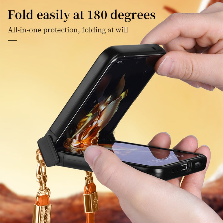 For Samsung Galaxy Z Flip6 / Flip7 FE SULADA Elegant Rhombic Texture Folding Phone Case with Lanyard(Black) - Galaxy Z Flip6 5G Cases by SULADA | Online Shopping UK | buy2fix