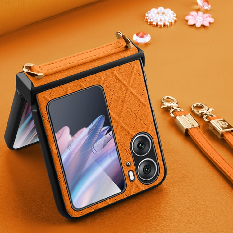 For OPPO Find N2 Flip SULADA Elegant Rhombic Texture Folding Phone Case with Lanyard(White) by SULADA